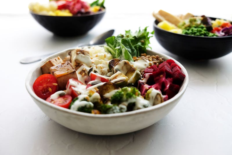 Veggie buddha bowl with colorful ingredients