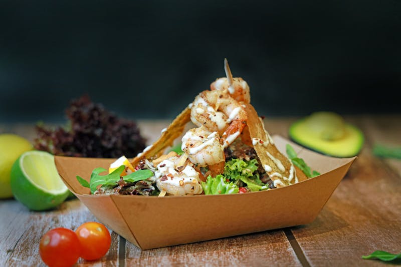 Chicken taco salad in a crispy tortilla bowl